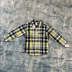 NWT! Carter's Blue Yellow Dinosaur Long Sleeve Button Down Shirt 4T